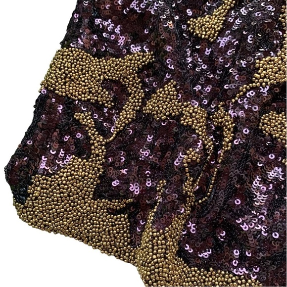Club Monaco Beaded Sequined Mini Skirt Wine Burgundy Gold Size 10 - Picture 4 of 6
